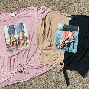 Pink and Black Graphic Knot Tops